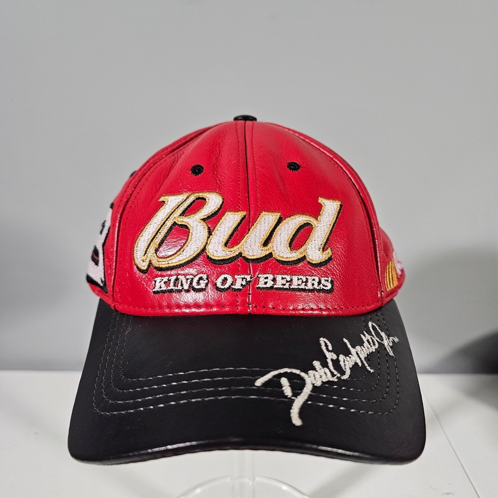 Modern Headwear Dale Earnhardt Jr NASCAR Hat Mens OSFM Red Black Leather Bud 8